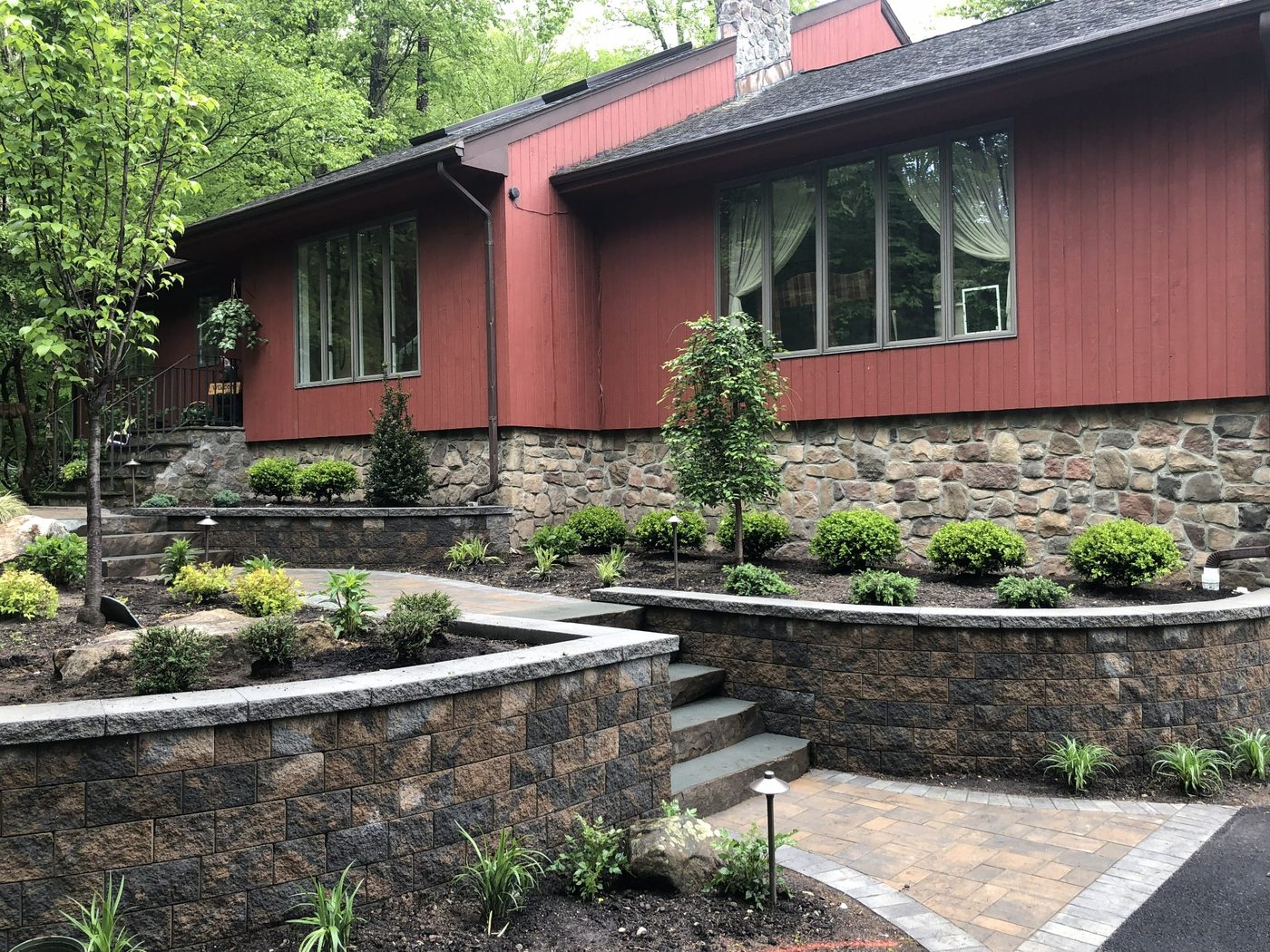 Custom retaining wall and stone steps installation in Ringwood NJ